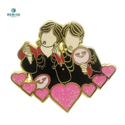 Souvenir Custom One Piece Transparent Gold Plating Metal Korea Idol Shirt On Glitter Hard Enamel Pin Lapel Pins